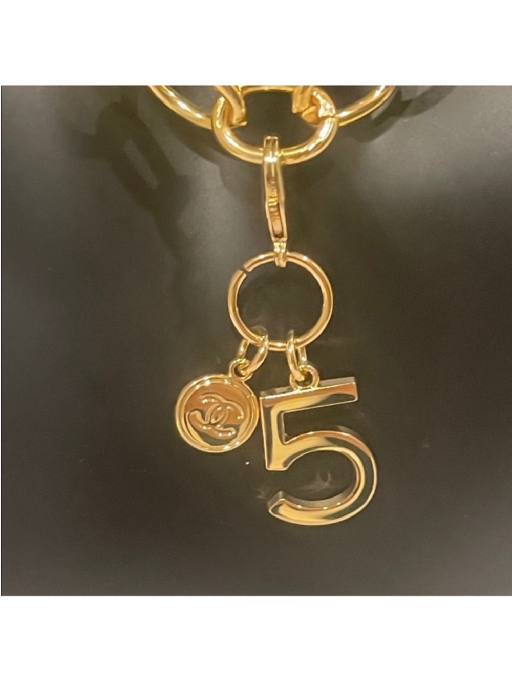 Gold Tone Chunky Chain Necklace with Chanel Number 5 Charm - Picture 3 of 12